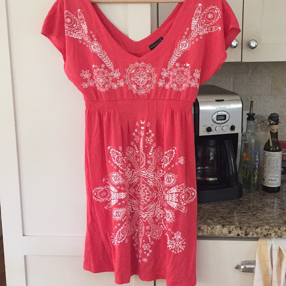 Peach/pink print sundress.